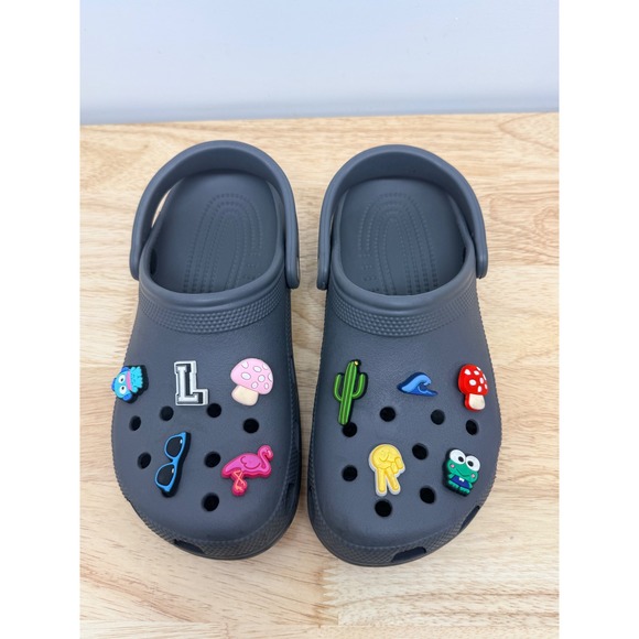 Crocs Classic Clog Womens Dark Gray Charms Comfortable Casual Shoes Size 8 #62 - Picture 3 of 7